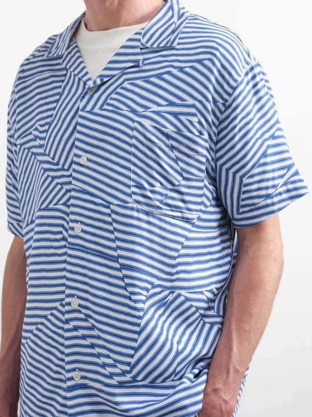 YMC Button Shirt Mens Medium Blue White Stripe Short Sleeve Pocket MALICK $250